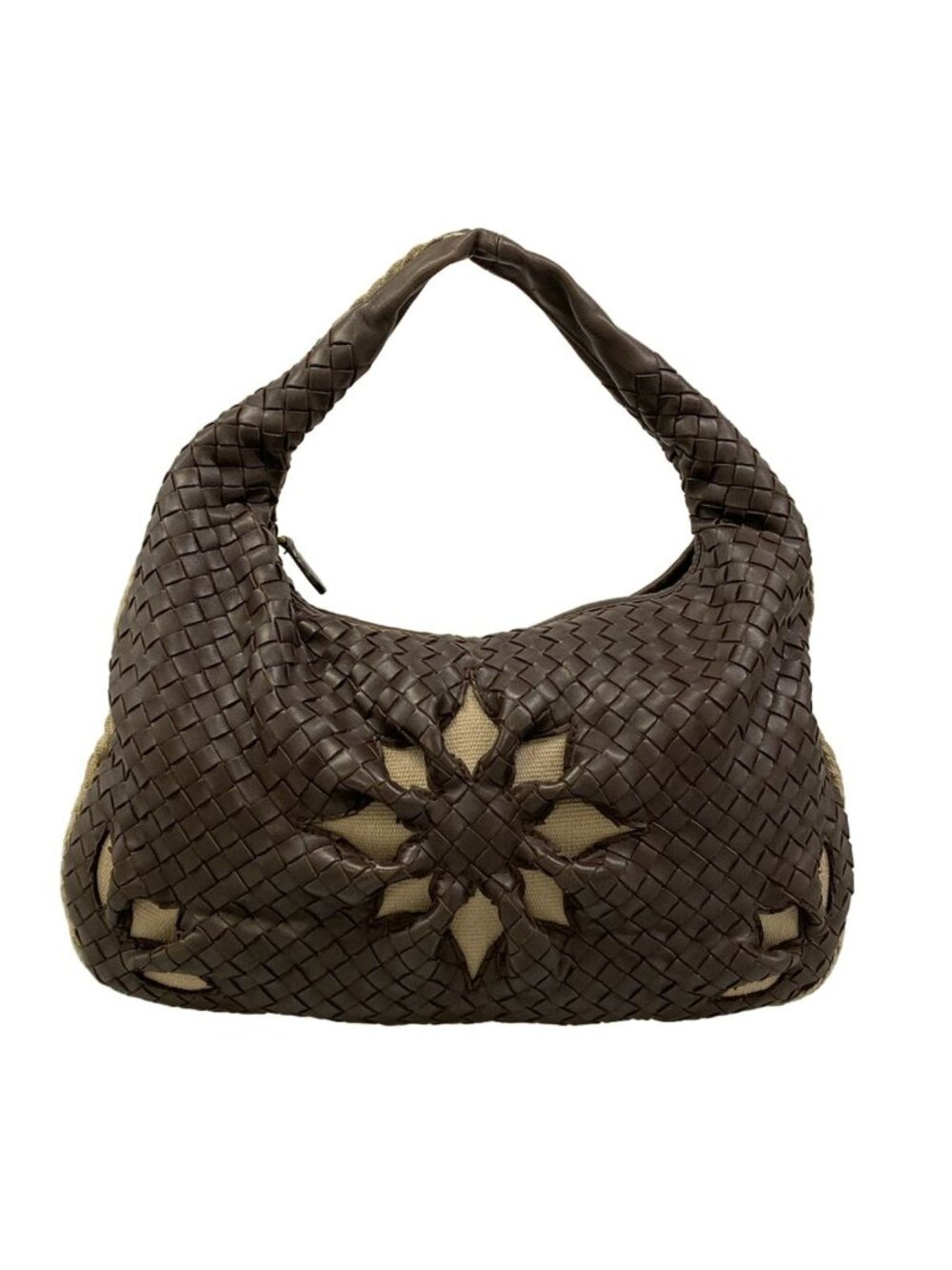 Bottega Veneta Handbag Bag Dark Brown Beige Flower Leather